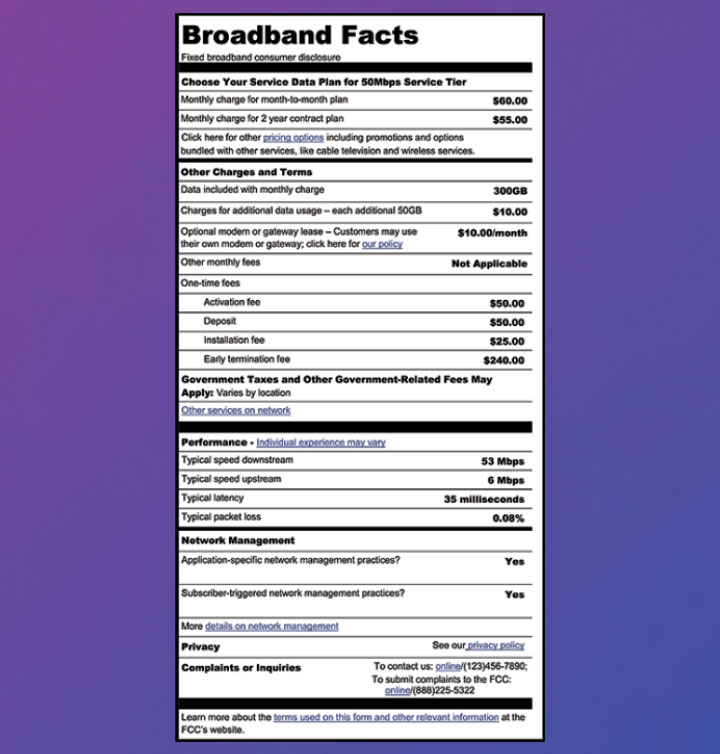 Broadband “Nutrition” Labels Now Approved by the FCC National Broadband